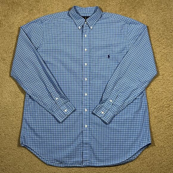 Ralph Lauren Mens Blue Plaid Long Sleeve Button Up Shirt Size XLT Tall - Picture 2 of 6